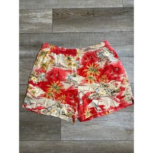 Lands'‎ End Swim Trunks Mens XL Red Tropical Palm Tree Floral Hawaiian Print